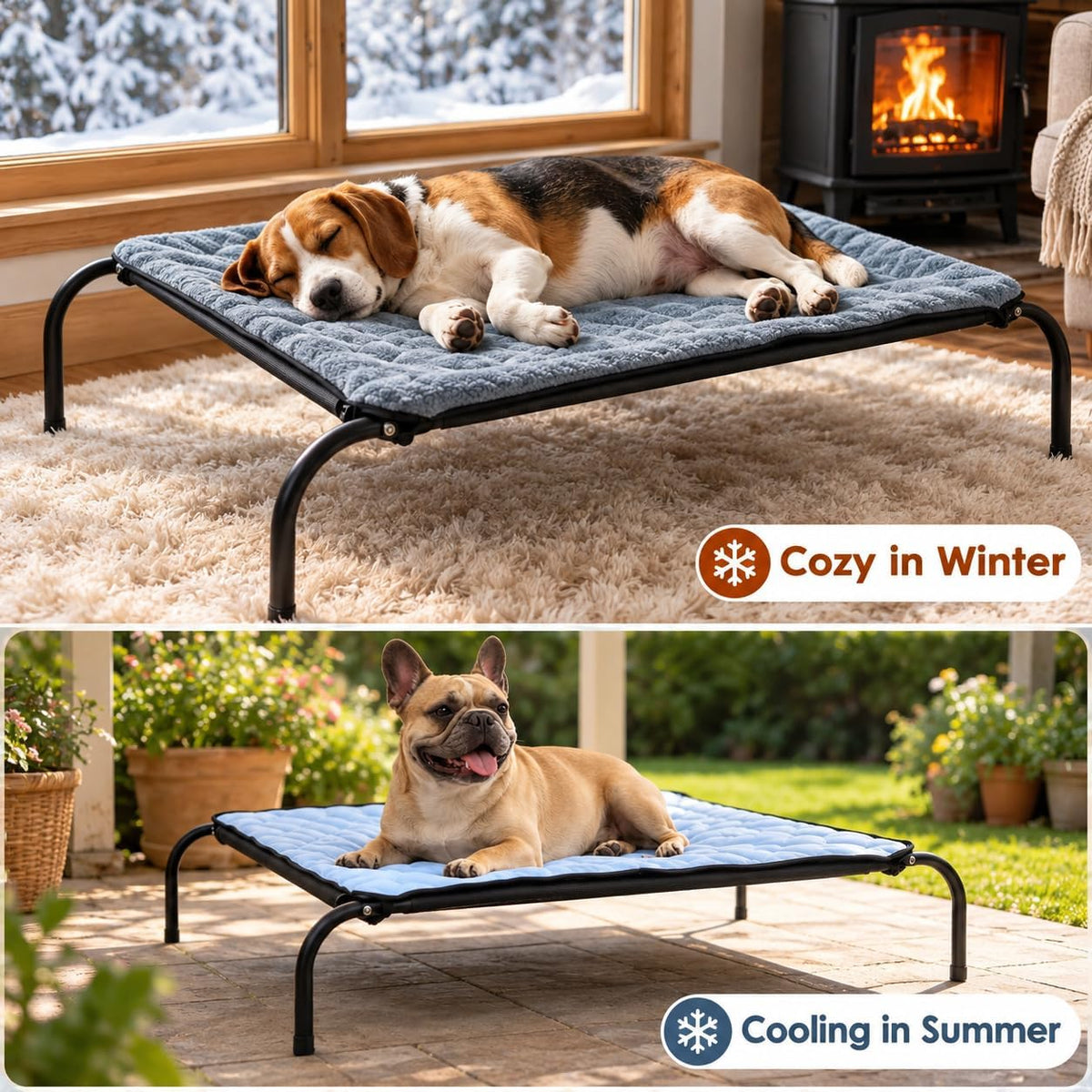 SZEE Elevated Dog Bed, Warmth Dog Cot Bed with Soft Fleece