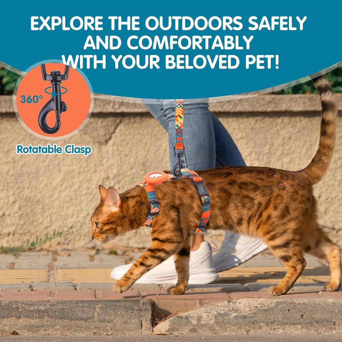 BINGPET Cat Harness with Airtag Holder, Escape Proof for Walking Outdoor