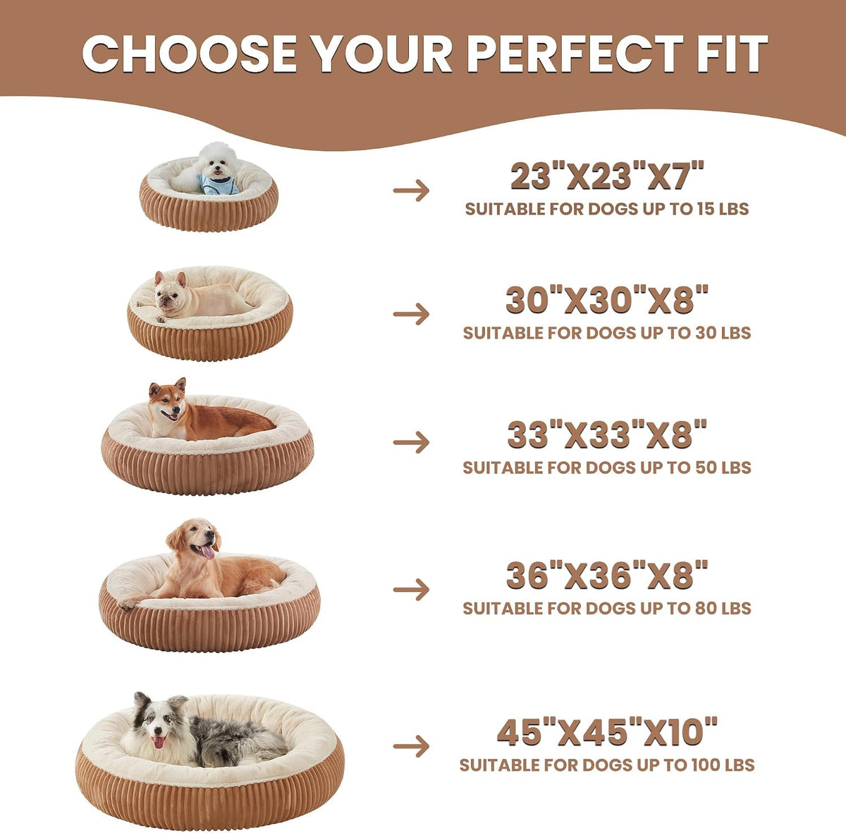 23 inches Calming Donut Dog Bed for Small Dogs,Mocha