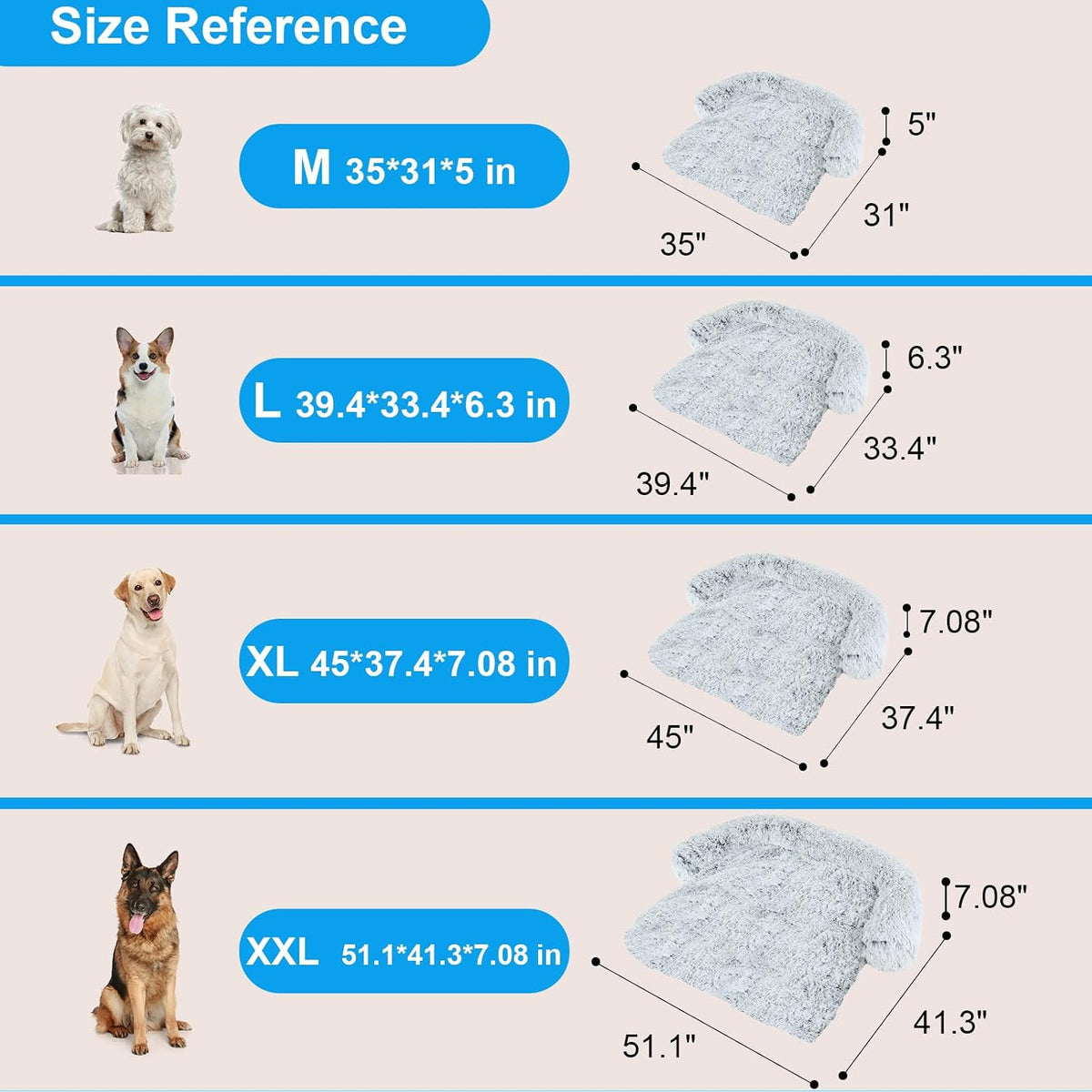 Luxurious Dog Couch Bed Protector for Dogs Pet Couch Cover Dog Sofa Beds(L)