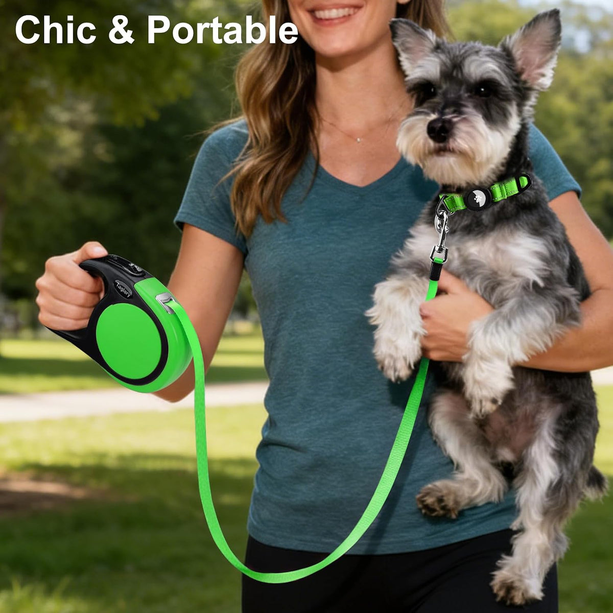 Taglory Retractable Dog Leash, One-Handed Brake, 16ft, Up to 44 lbs, Green