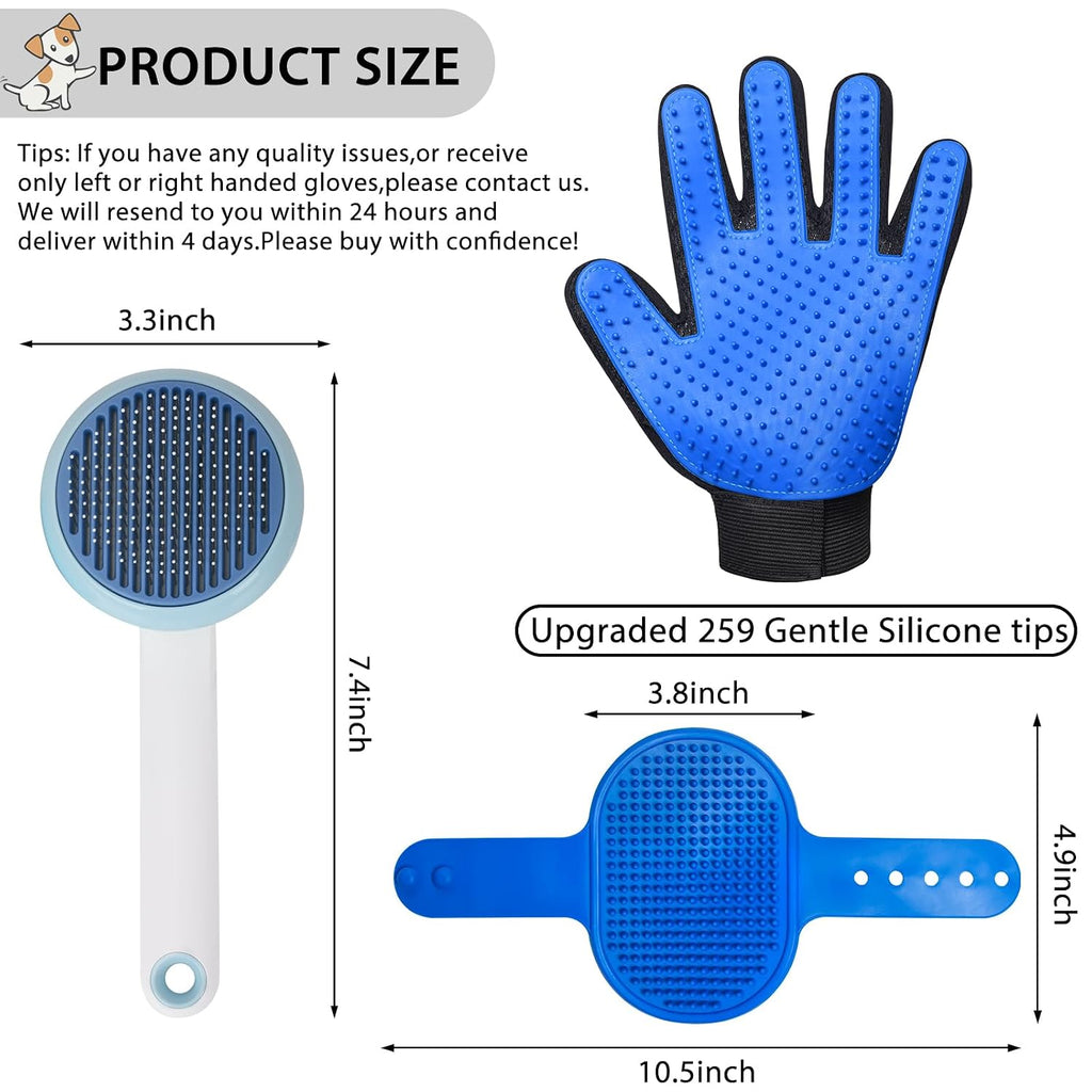 Cat Grooming Glove Brush, Self-Cleaning Slicker Pet Brush