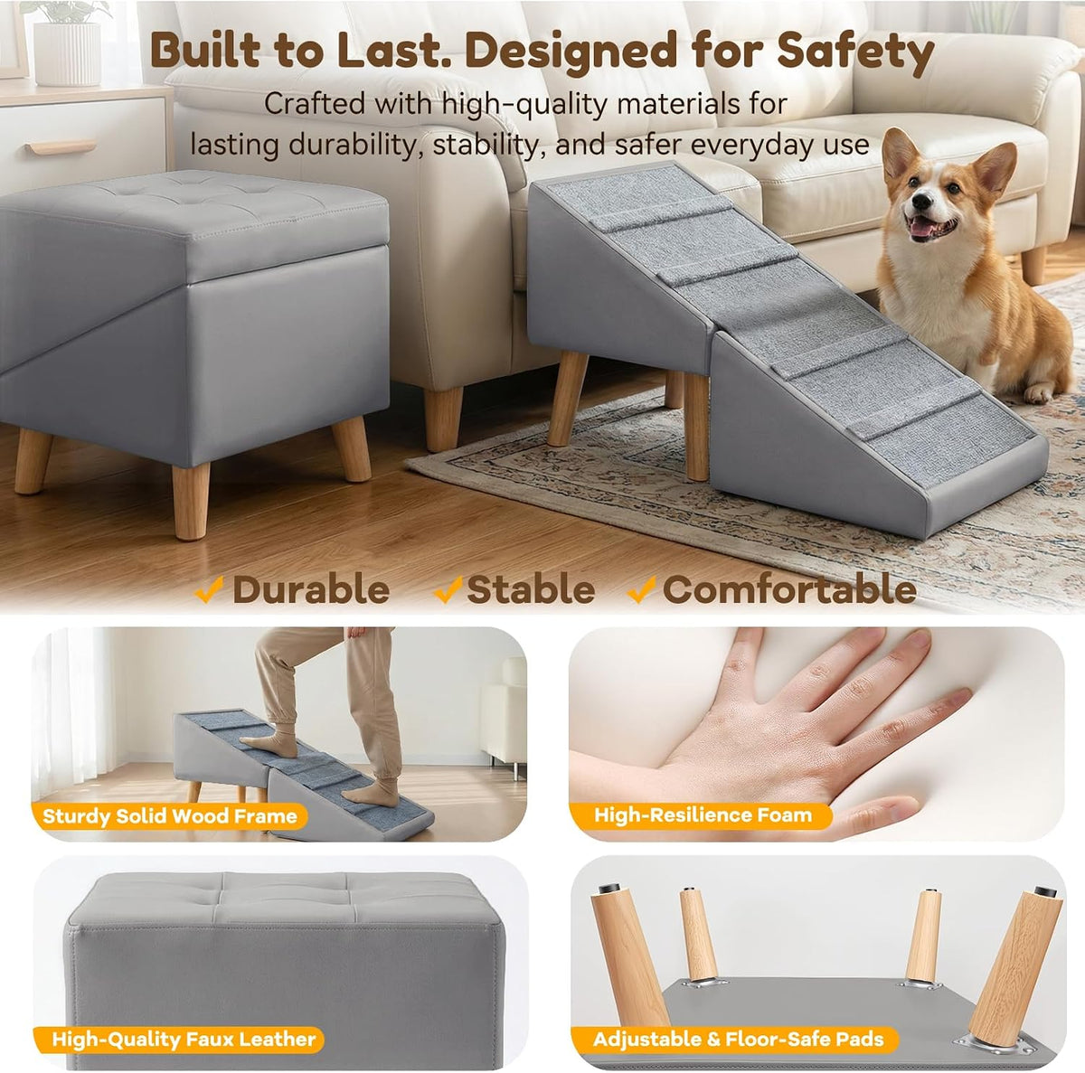 Dog Ramp for Couch, 3-in-1 Ottoman & Pet Stairs for Small Dogs