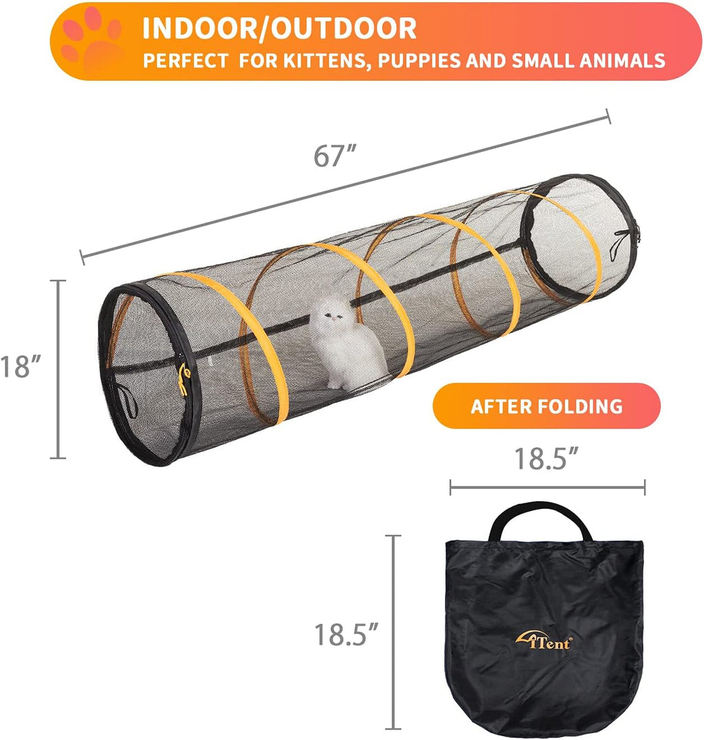 Cat Play Tunnel for Indoor and Outdoor, Kitty Play House, Cat Enclosures Easy to Connect with Cat Tent with Two Zipper Doors Outside Pet Enclosure (Fun Run Cat Tunnel),Orange 1 Pack