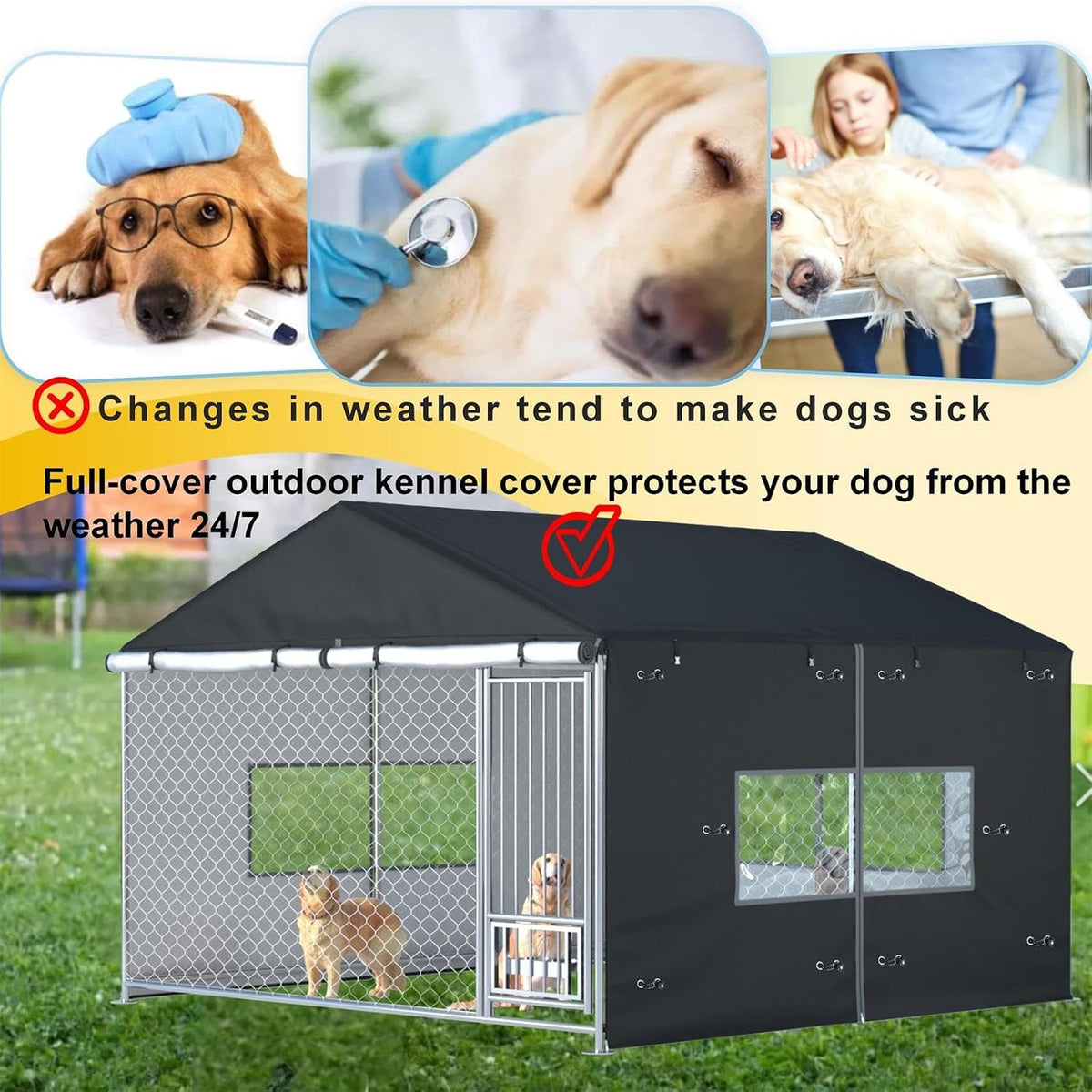 Outdoor Dog Kennel Cover 10x10x7ft All-Season Outdoor Dog Enclosure Covers