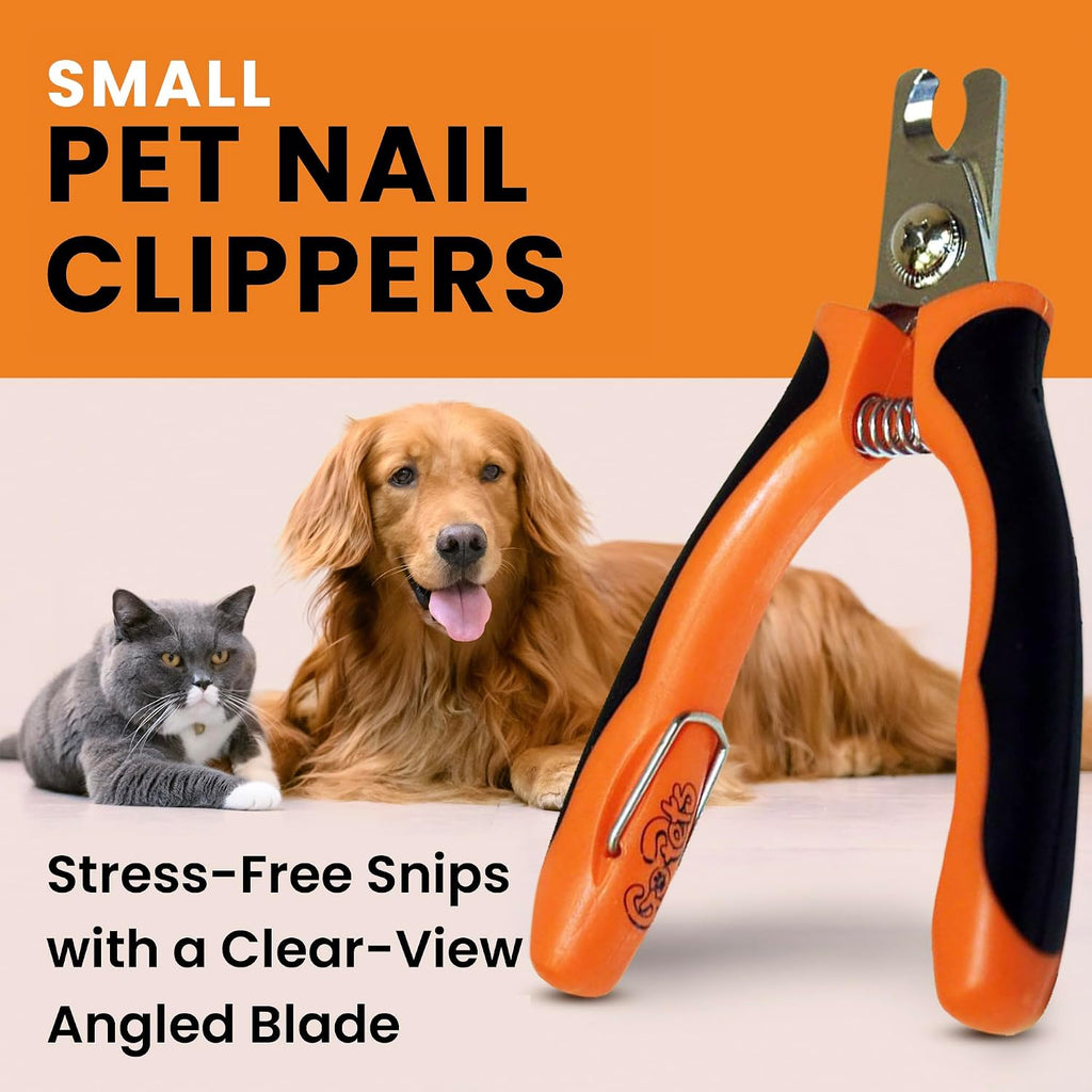GoPets Nail Clipper for Small to Medium Pets, Quick Sensor Safety Guard | Heavy Duty Trimmer for Thick Nails, Stainless Steel Blades, Grooming Tool for Dogs & Cats, Non-Slip Handle Built-in Nail File 