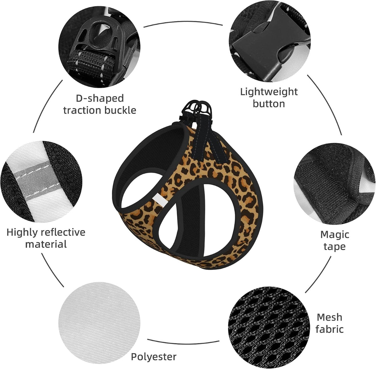 MUKIO Brown Leopard Print No Pull Dog Harness Vest