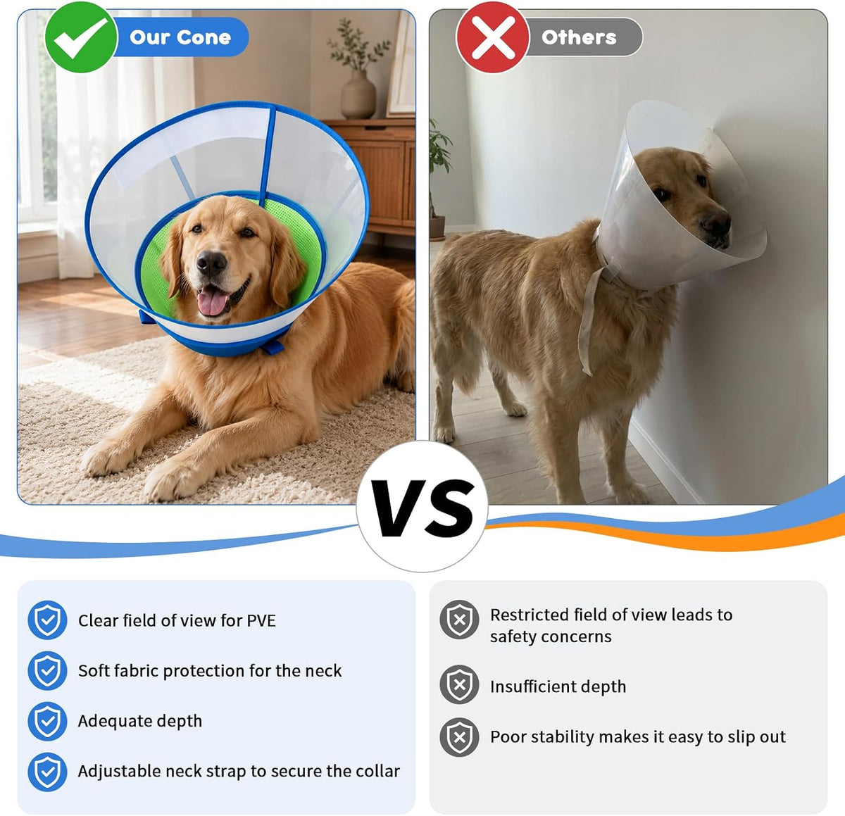 Soft Dog Cone Collar for Medium Dogs, Adjustable Recovery Collar to Stop Licking, Comfortable E-Collar Alternative After Surgery, M