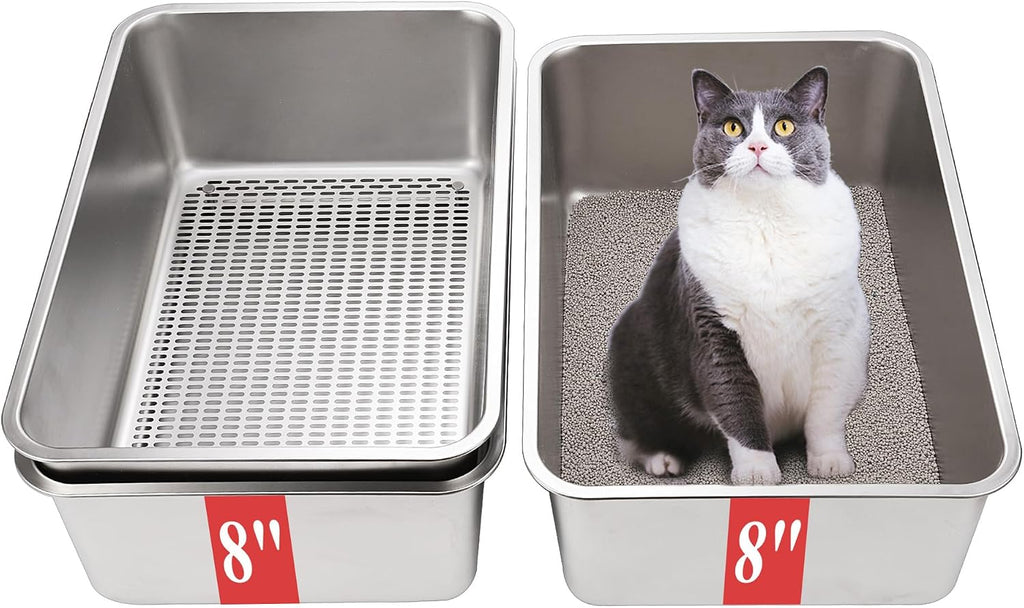 8" Sifting Cat Litter Box for Clumping Clay & Pine Pellets