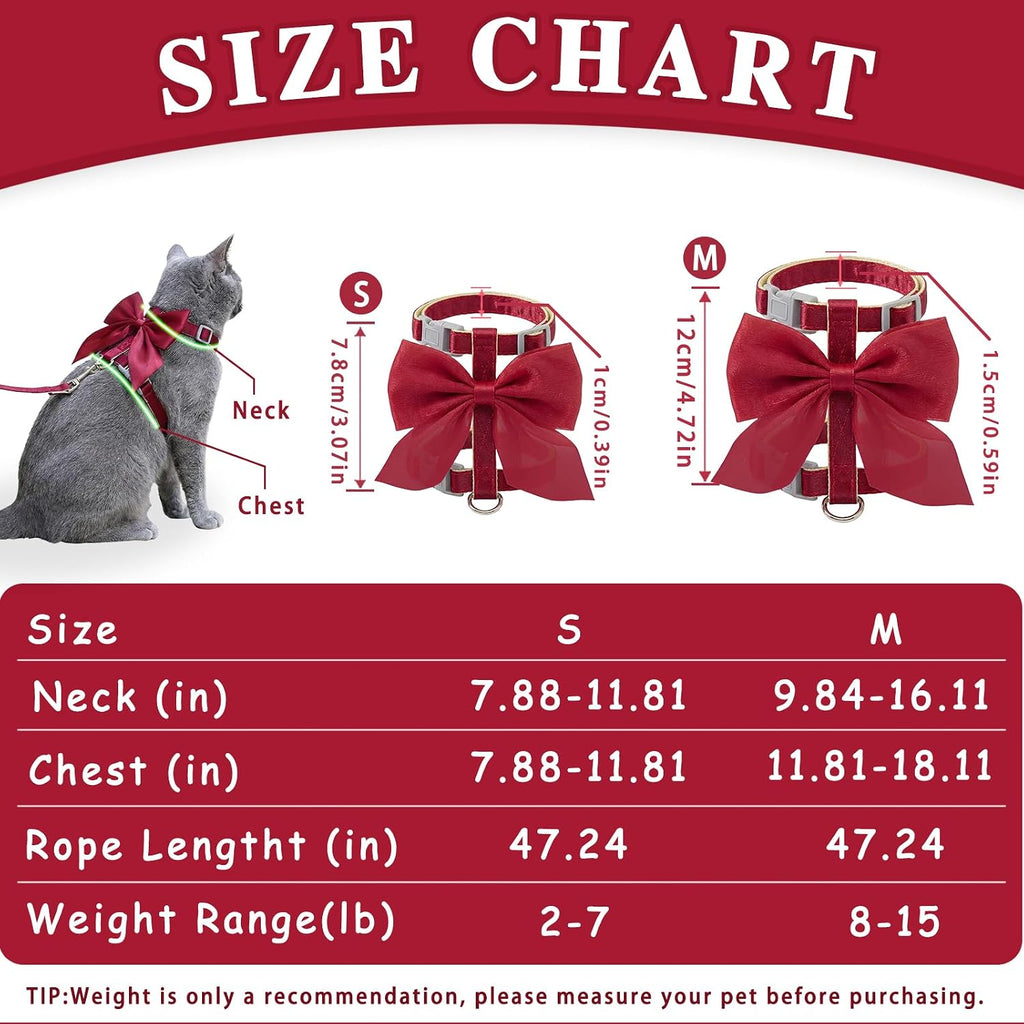 Tensho Red Bow Cat Harness and Leash Set, Escape Proof, M