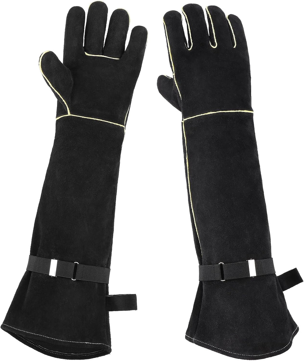 Animal Handling Gloves Bite Proof, Thickened Leather Cat Gloves for Scratching, Falconry, Welding, 23.6 inch Black Yellow