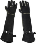 Animal Handling Gloves Bite Proof, Thickened Leather Cat Gloves for Scratching, Falconry, Welding, 23.6 inch Black Yellow