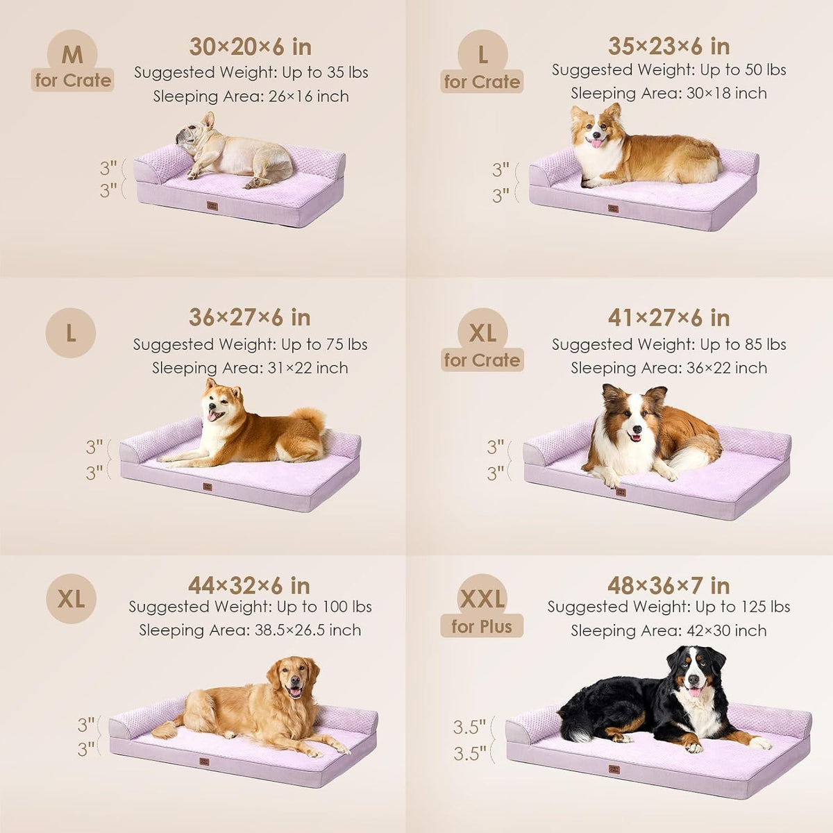 EHEYCIGA Memory Foam Dog Bed for Crate, Large Orthopedic Dog Bed, Lilac