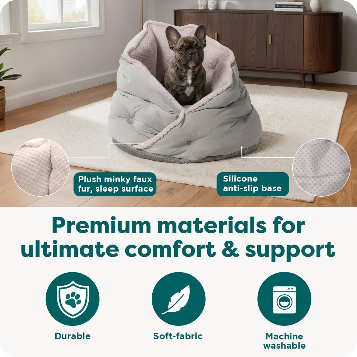 Furhaven 24" Round Pet Bed for Indoor Cats & Medium/Small Dogs, 100% Washable, For Pets Up to 35 lbs - Minky Plush & Velvet Hug Bed - Silver Gray, 24-inch