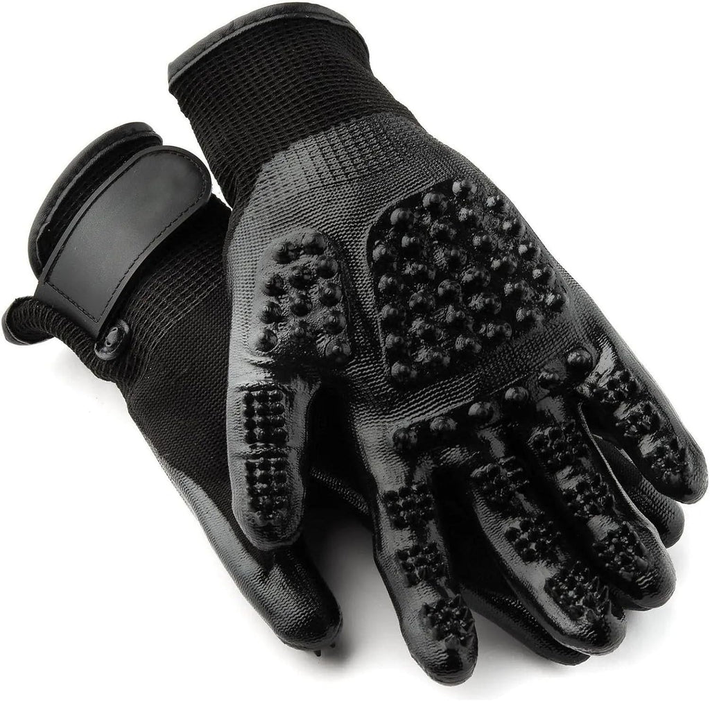 Dog Grooming Gloves – Shedding Gloves for Dogs, Cats & Horses – Pet Grooming Glove & Hair Remover – Dog Brush Glove for Bathing, Deshedding & Massage Mitt– Adjustable Fit (Blue&Black)