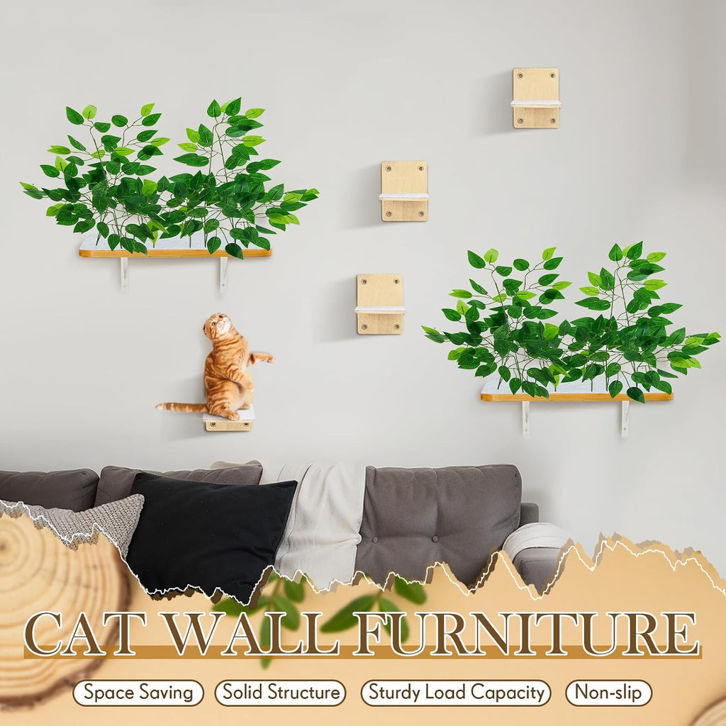 Gemscream 2 Pieces Cat Wall Shelves with 4 Steps Wall Mounted Cat Shelves and Perches Cat Furniture for Cats Kitten Kitty Indoor Living Room Climbing Scratching Playing and Relaxing Playground