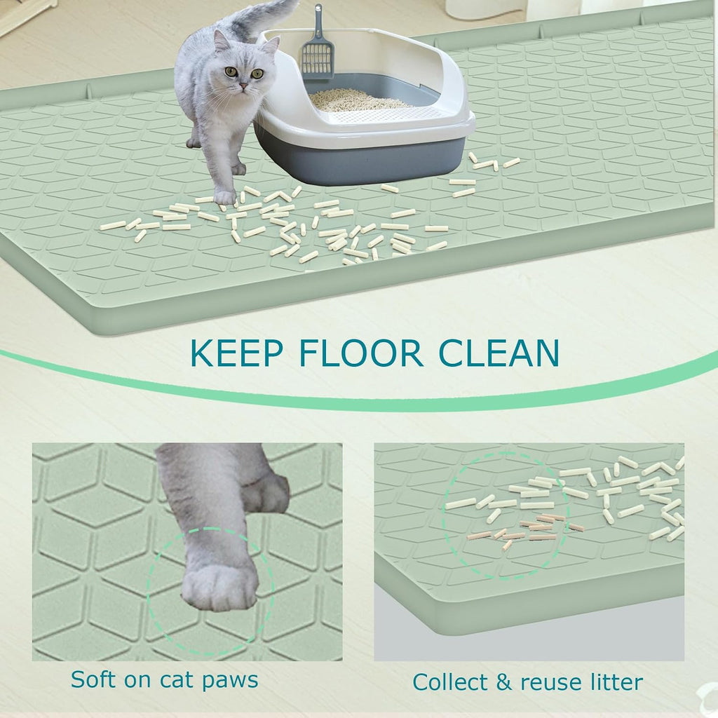 Cat Litter Mat, Silicone Large Cat Mat for Litter Box - 40x28 in, Waterproof & Non-Slip, Durable & Easy Clean, Green
