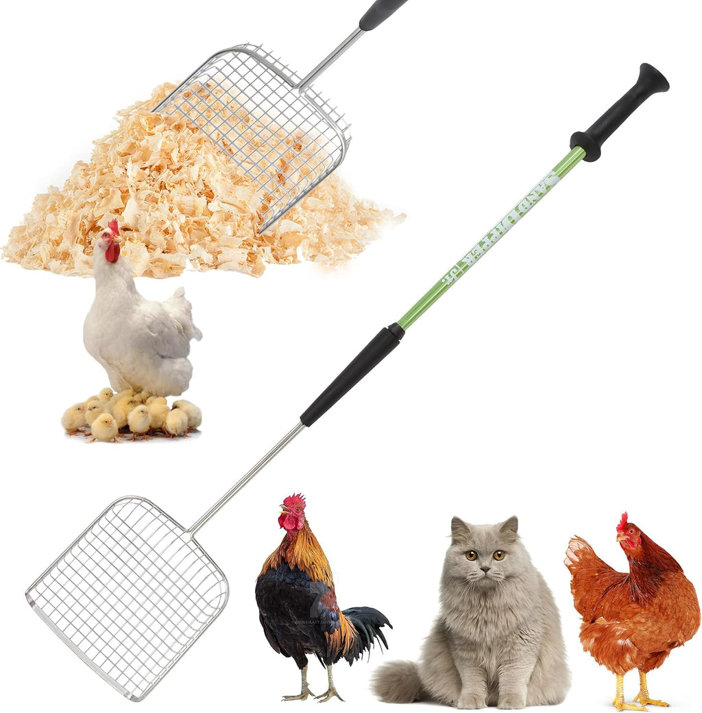 Sand Dipper Cat Poop Scooper & Chicken Poop Scooper - Rugged Big 6" Square Stainless Steel Long Handle for Home Kitty Litter Scoop & Farm Chicken Coop Scooper (Junior)