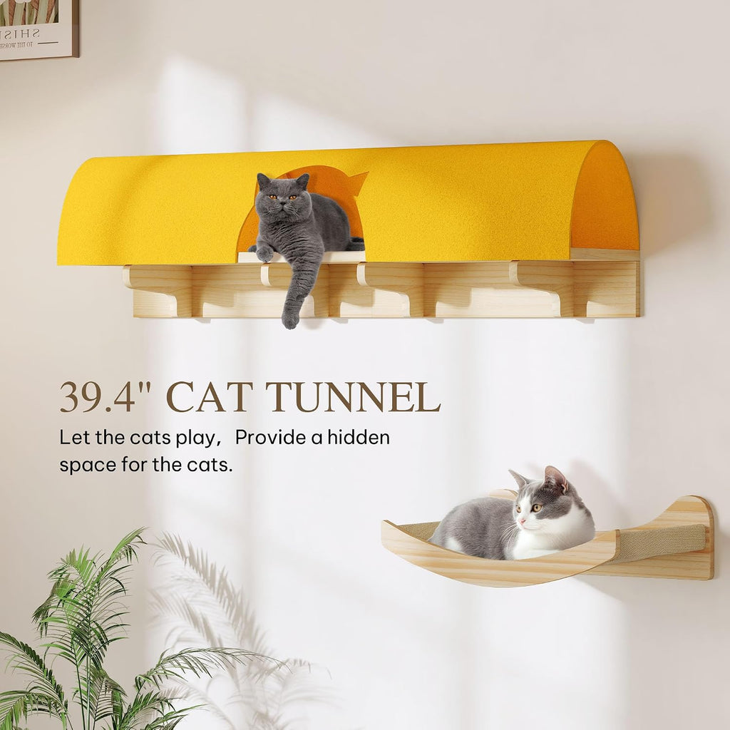 Cat Wall Shelves, 12-in-1 Wood Cat Wall Furniture Set with Tunnel