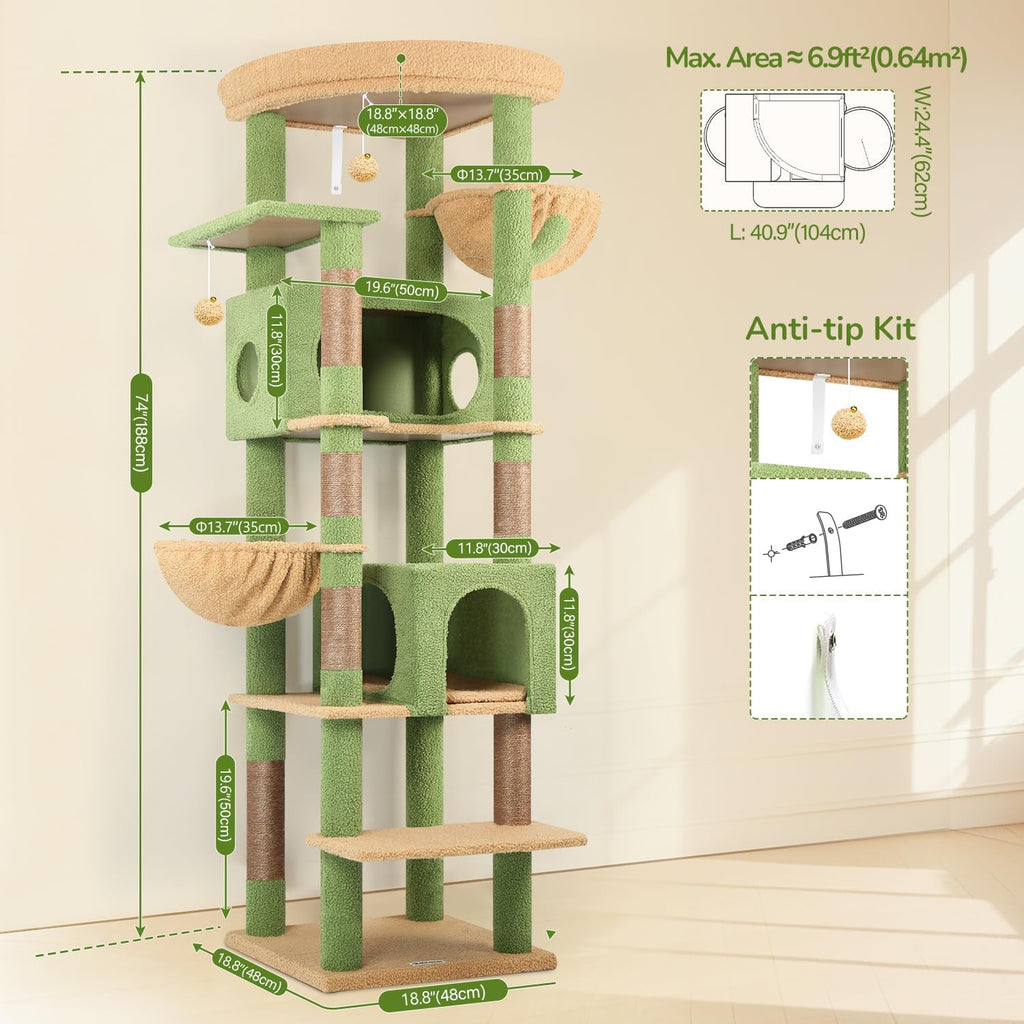 Globlazer 74in Cactus Heavy Duty Cat Tree Tower for Indoor Large Cats, S74