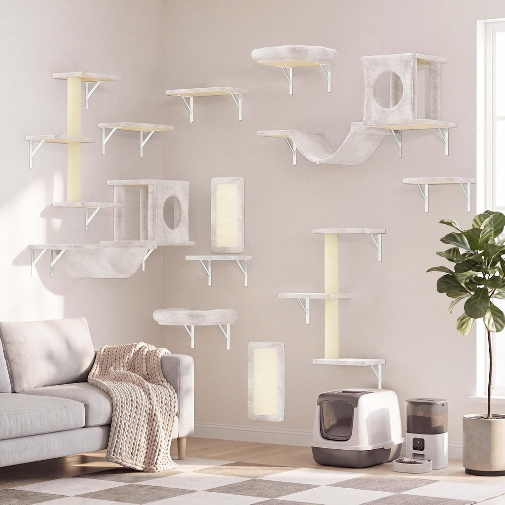 12-in-1 Cat Wall Shelves, Luxury Wall-Mounted Cat Shelves, Beige
