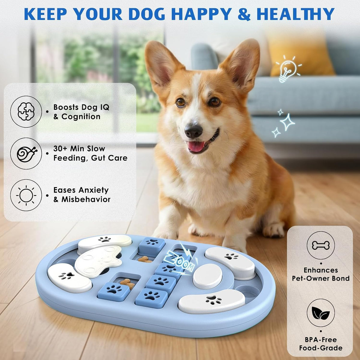 Dog Puzzle Toy, Interactive Treat Dispensing Toys, Gray