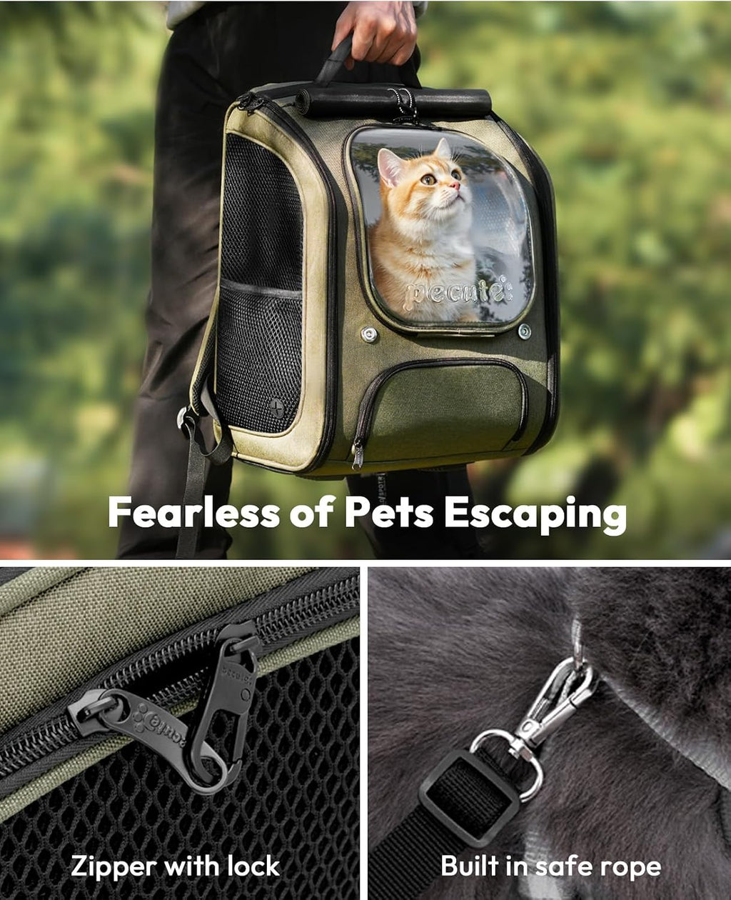 Pecute Cat Backpack Carrier,Large Space Cat Bubble Backpack,Ergonomic,Green