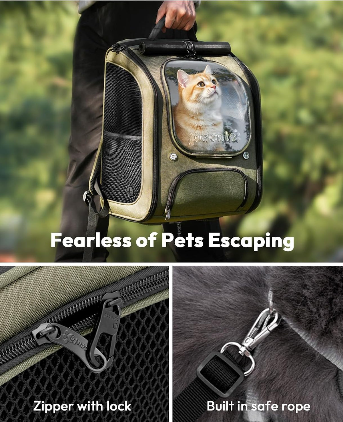 Pecute Cat Backpack Carrier,Large Space Cat Bubble Backpack,Ergonomic,Green