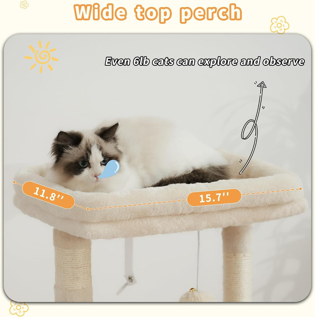 Heybly Cat Tree, Kitten Tower with Large Soft Cat Basket HCT008SM