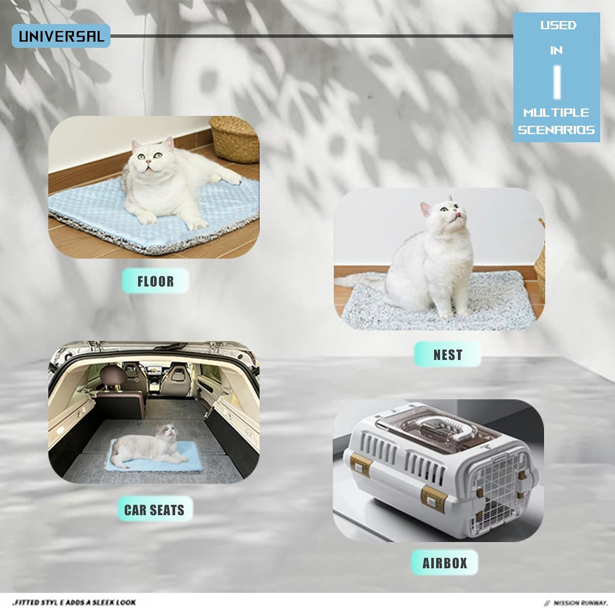 Two Uses'Cat Bed Mat,Self Warming&Cooling Cat Mat.12 * 20in.Hot/Cold Mat for Pets.Free Gel Pads and self-Heating Pads.Temperature Lock Design,Machine Washable