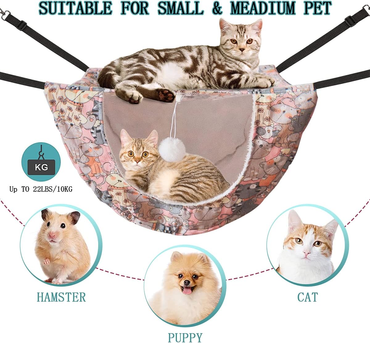 JSPYFITS Cat Cage Hammock,Double Layer Hanging Adjustable Soft Pet Bed Suitable for Kitten Ferret Puppy Rabbit or Small Pet,Hanging Bed for Pets,2 Level Indoor Bed for Any Season Pink Cat