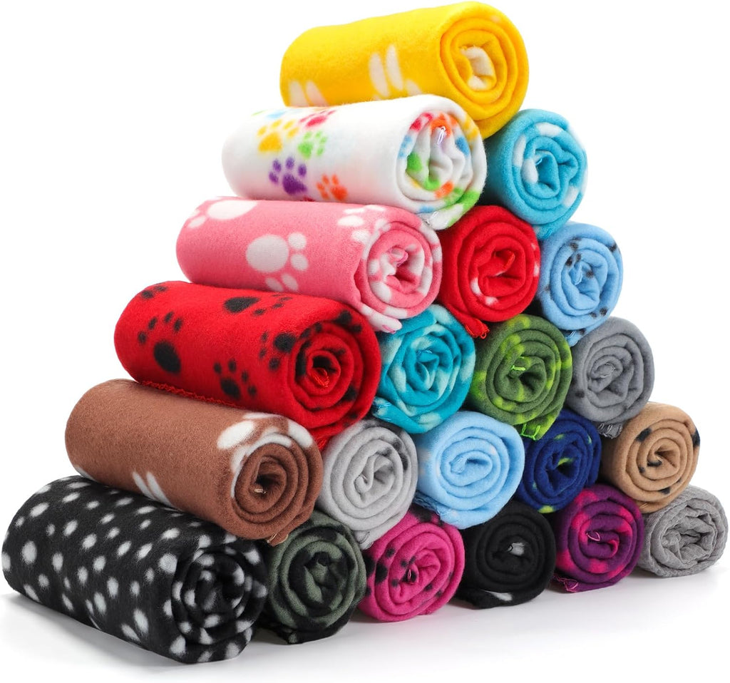 Eccliy 20 Pcs Puppy Blanket Fleece Pet Dog Throw, Paw, 39 x 28 Inch