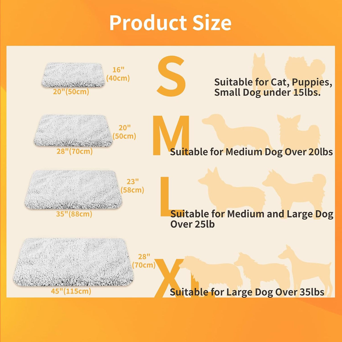 NWK Soft Plush Fluffy Self Warming Thermal Dog Bed Mat 45’’ X 28’’ X 1’’