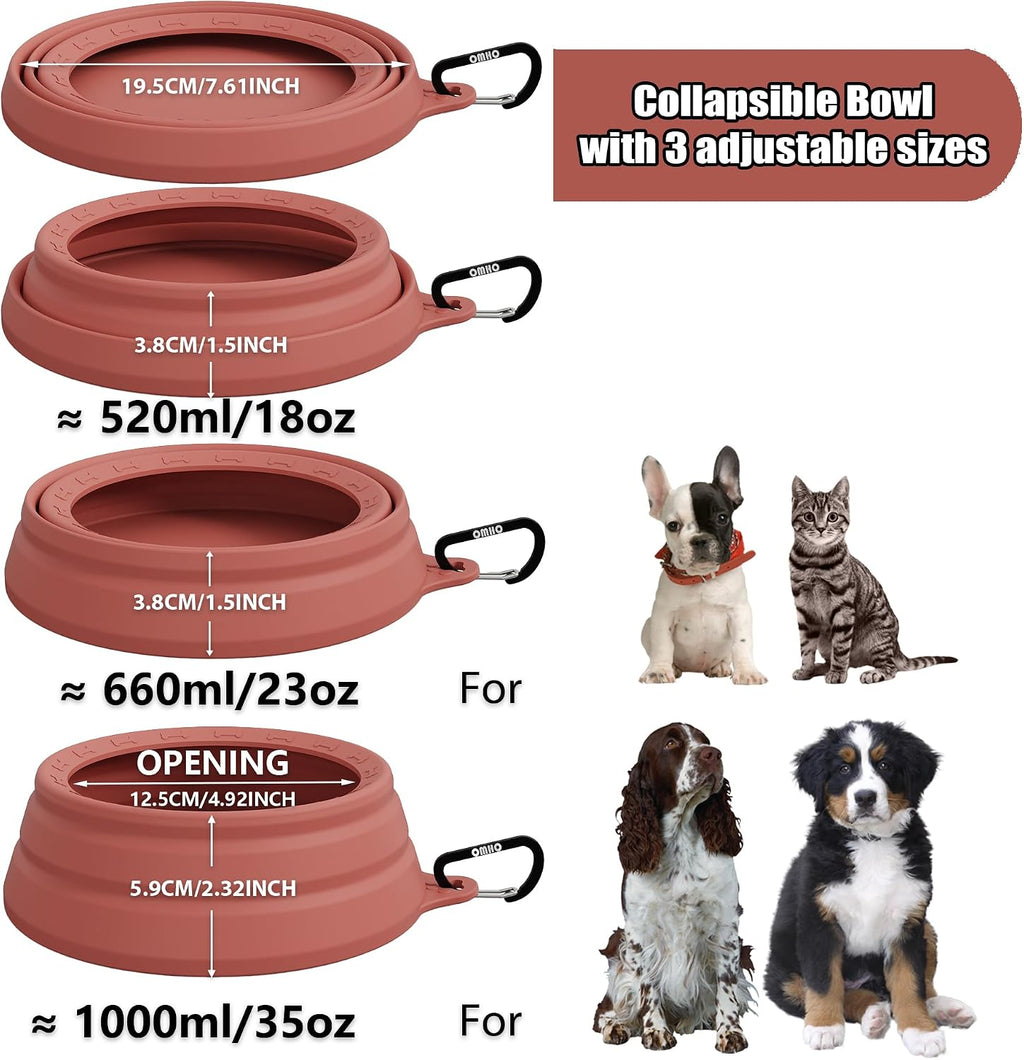 OHMO Spill Proof Collapsible Dog Bowl, 34oz Portable Dog Water Bowl | Low Center Gravity Stability, Tapered Splash Control, Foldable, Dishwasher Safe, Dog Travel Essential, Erythrinus