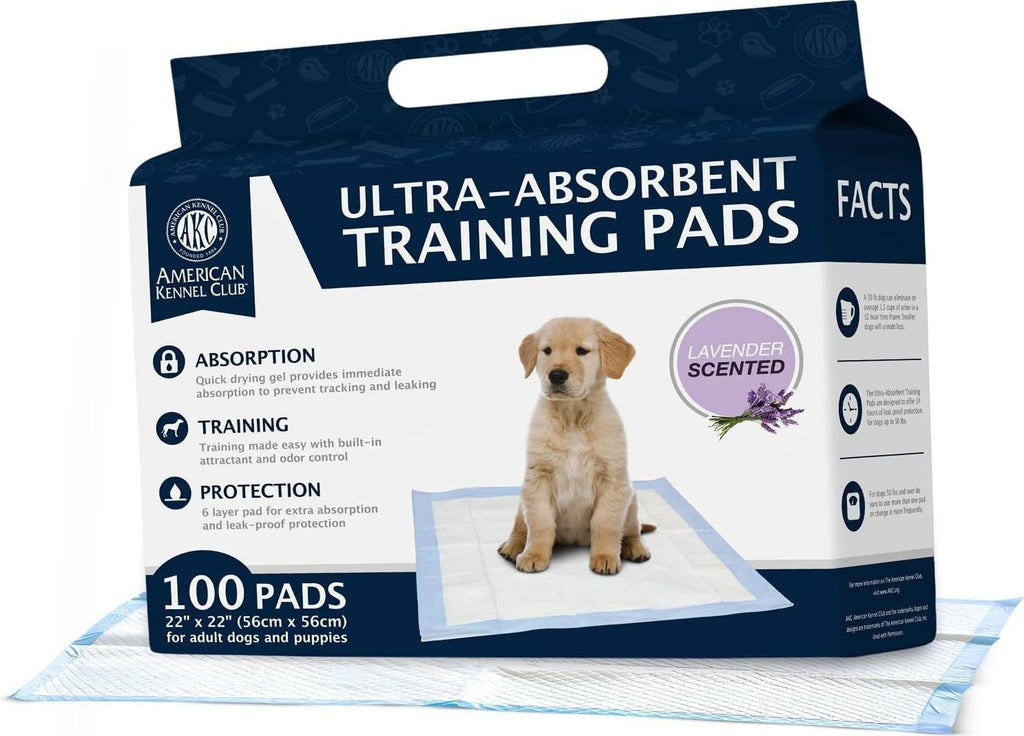 American Kennel Club Scented Puppy Training Pads with Ultra Absorbent Quick Dry Gel – 22 x 22 Pee Pads For Dogs - Lavender Scented - 100 Count