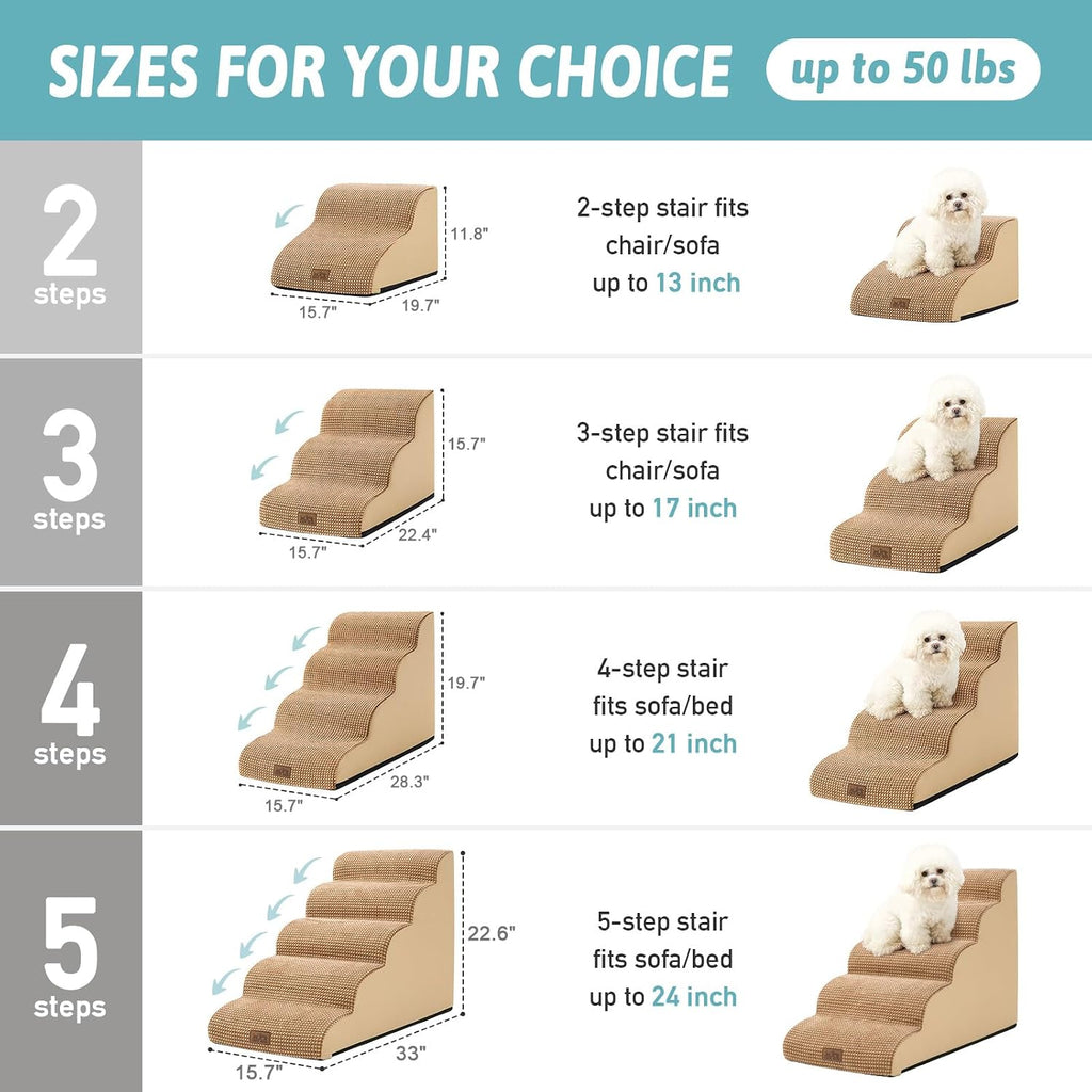 COZY KISS Dog Stairs for Small Dog 22.6" H, 5 Step Pet Ramp for Bed