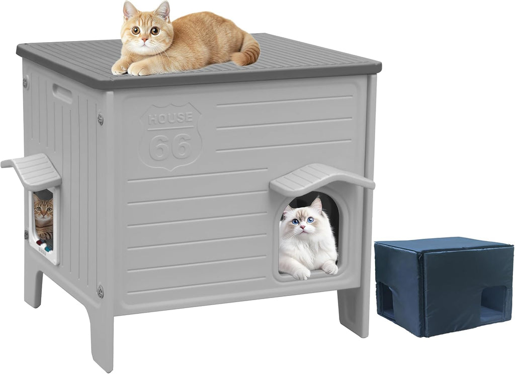 Insulated Cat House Outdoor Weatherproof Plastic Cats Houses for Winter