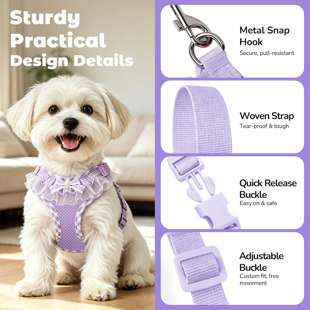 ABRRLO Cute Puppy Harness and Leash Set for Small Dogs Cats Girls,Purple S