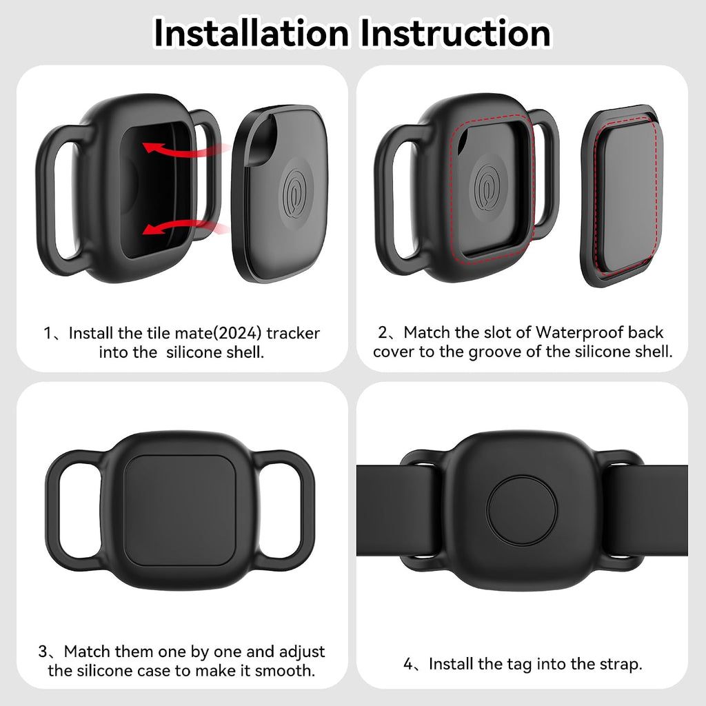 DDJ Waterproof Dog Collar Holder for Life360 Tile Mate Tracker, 4-Pack Durable Silicone Cover, Anti Lost for Life 360 Tile Tracker Case for Cat & pet Collars (Black, Navy Blue, Pink,White)