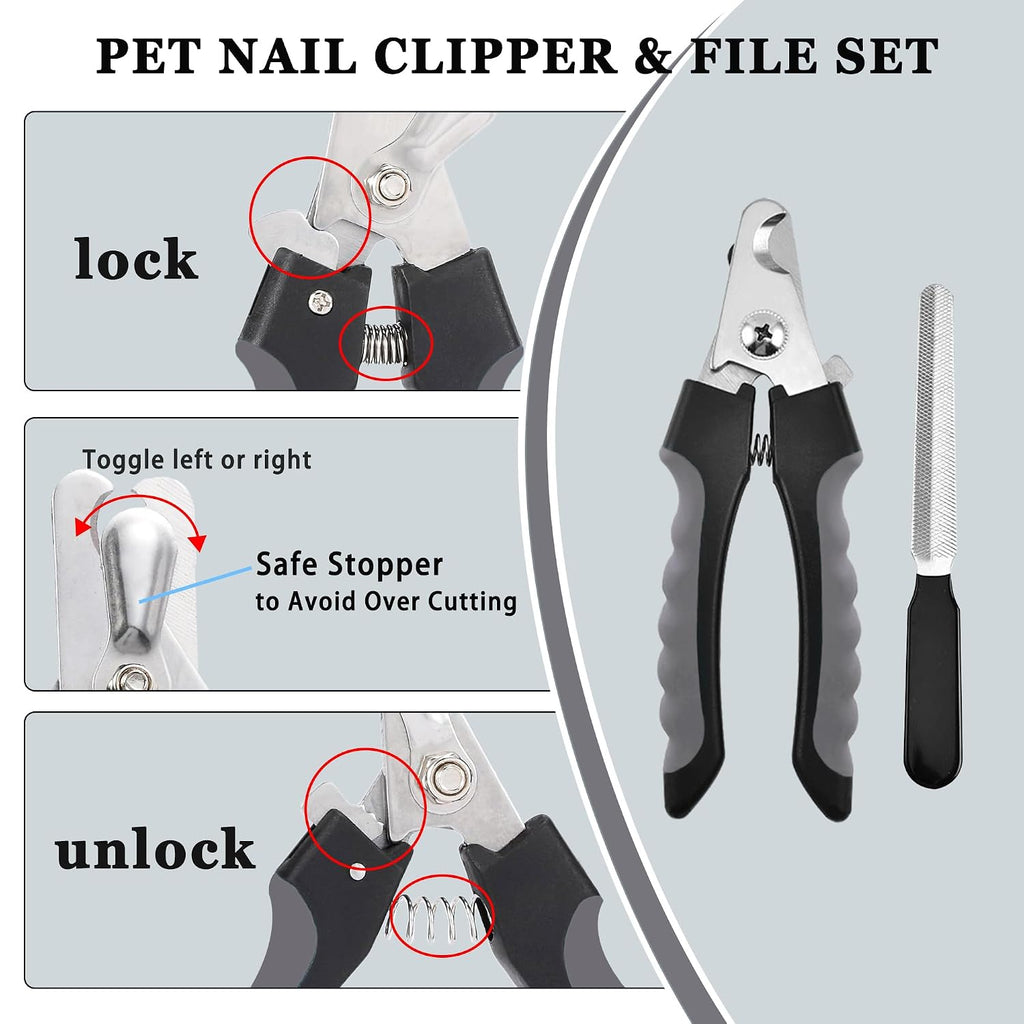 7PCS Dog Grooming Brush Kit for Shedding and Matted Fur, Self-Cleaning Slicker Brush with Undercoat Rake, Flea Comb for Long-Haired Pets, Grey