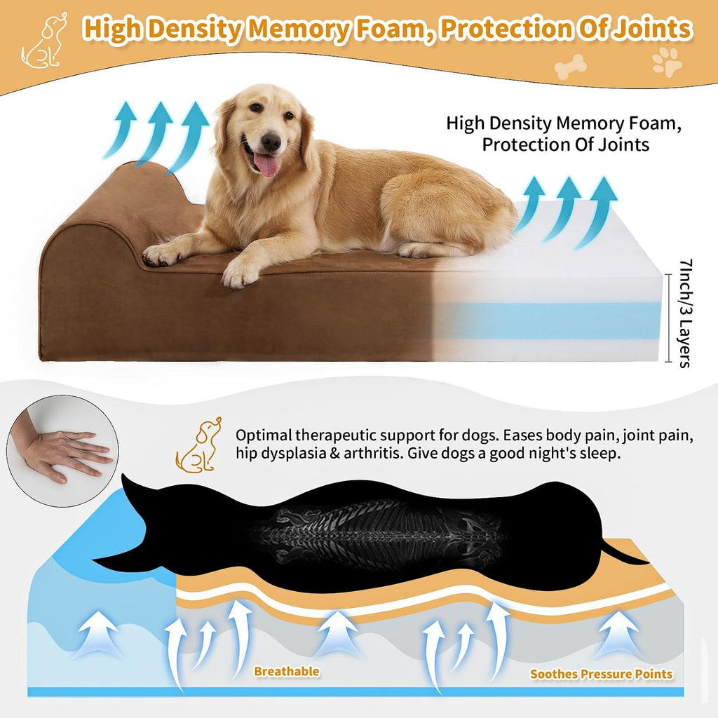 Rainmr Orthopedic Dog Beds for Large Dogs, 7" Memory Foam Dog Beds with Waterproof Liner, Durable Microsuede Cover, Removable and Washable, Nonskid Bottom, 48"x30"x7" L Chocolate
