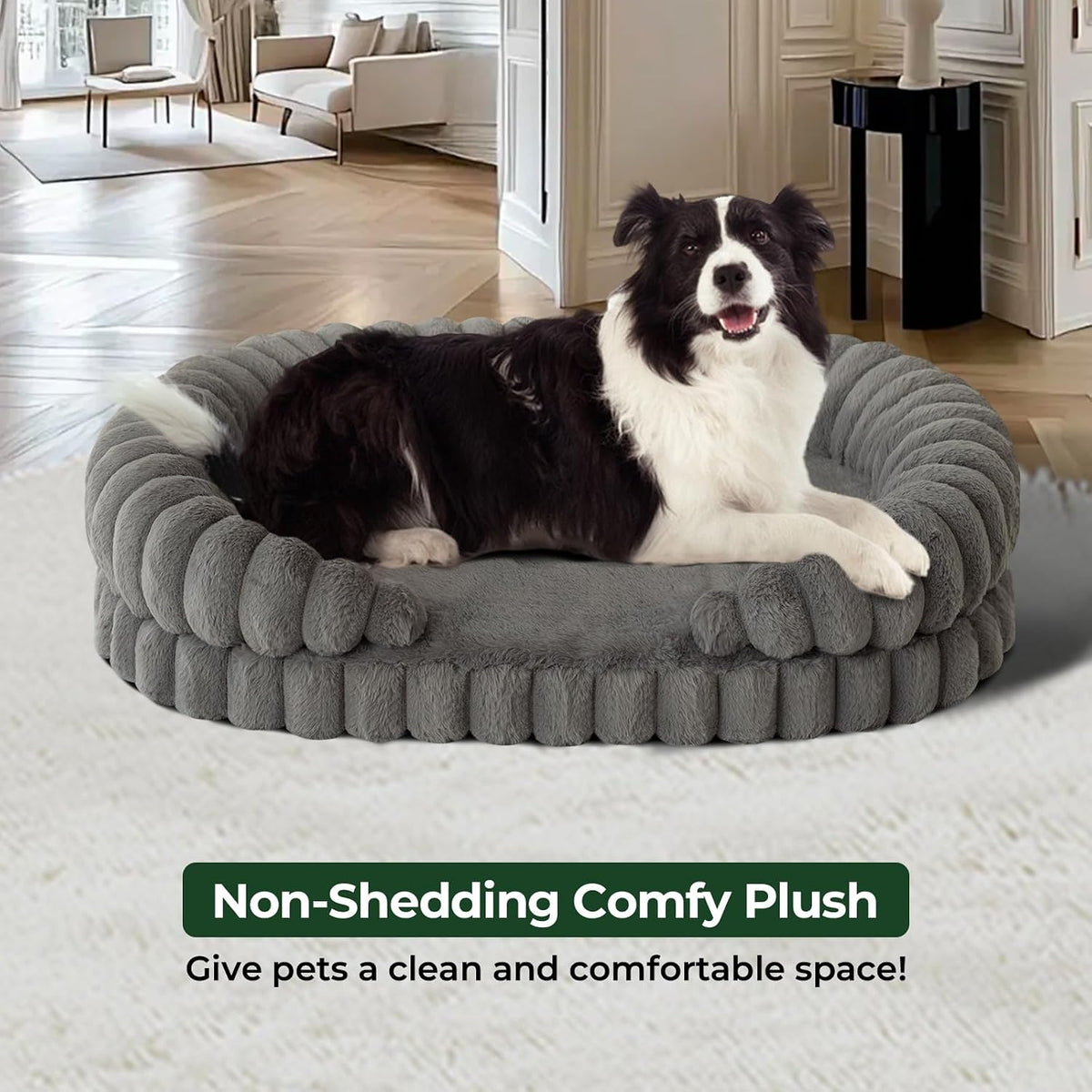 BALANCE Calming Dog Bed for Large Sized Dogs, 36 Inches Oval Washable Pet Bed with Sides, Orthopedic Pet Couch Sofa with Non-Slip Bottom, Gray