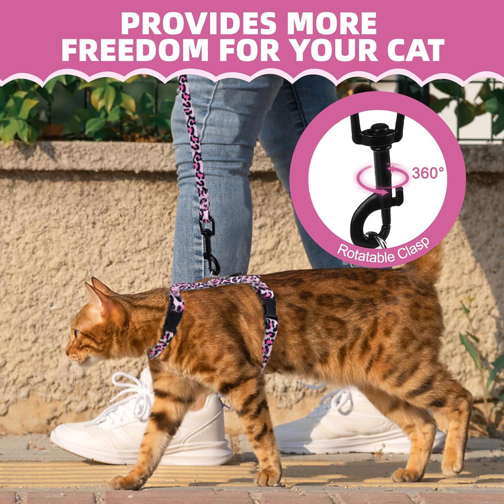 PAWCHIE Cat Harness and Leash Set, Cats Escape Proof-Adjustable Kitten Harness Lightweight Soft Outdoor Walking Travel Pet Safe Harness, Puppy Harness for Girl Cats Bunny Rabbit Small Dog, Pink M