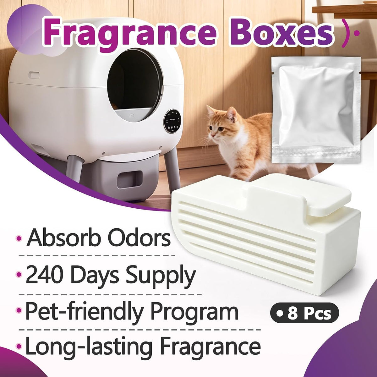 8 Pcs Fragrance Boxes Compatible with Cumrige Fumoi Cat Litter Box