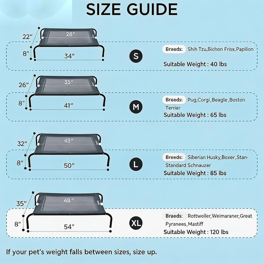 Cooling Elevated Dog Bed for Extra Large Dogs with Non-Slip Floor Protectors & Breathable Mesh, XL Raised Indoor & Outdoor Dog Cot Hammock, 54" L x 35" W x 8" Th, X-Large, Grey