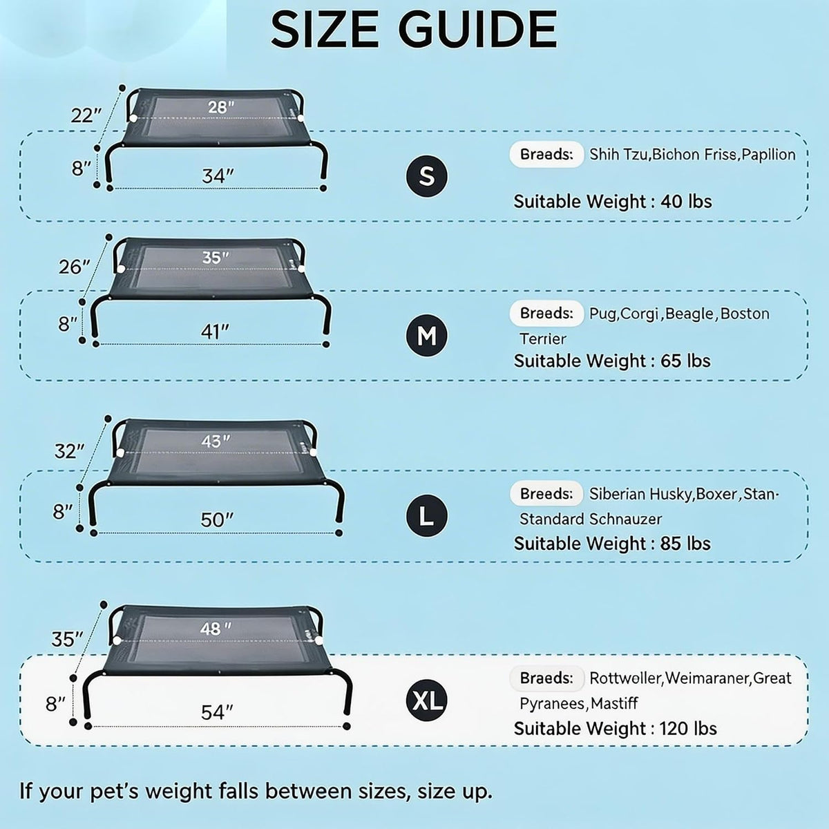 Cooling Elevated Dog Bed for Extra Large Dogs with Non-Slip Floor Protectors & Breathable Mesh, XL Raised Indoor & Outdoor Dog Cot Hammock, 54" L x 35" W x 8" Th, X-Large, Grey