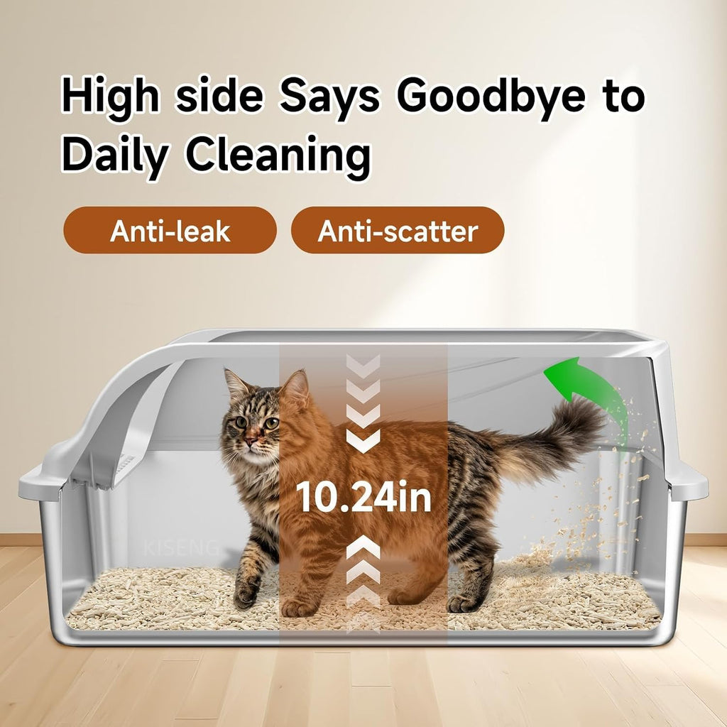 Stainless Steel Litter Box XL | Extra Large Litter box for Big Cats,Urine Leakage, Non-Stick, Durable,Easy to Clean
