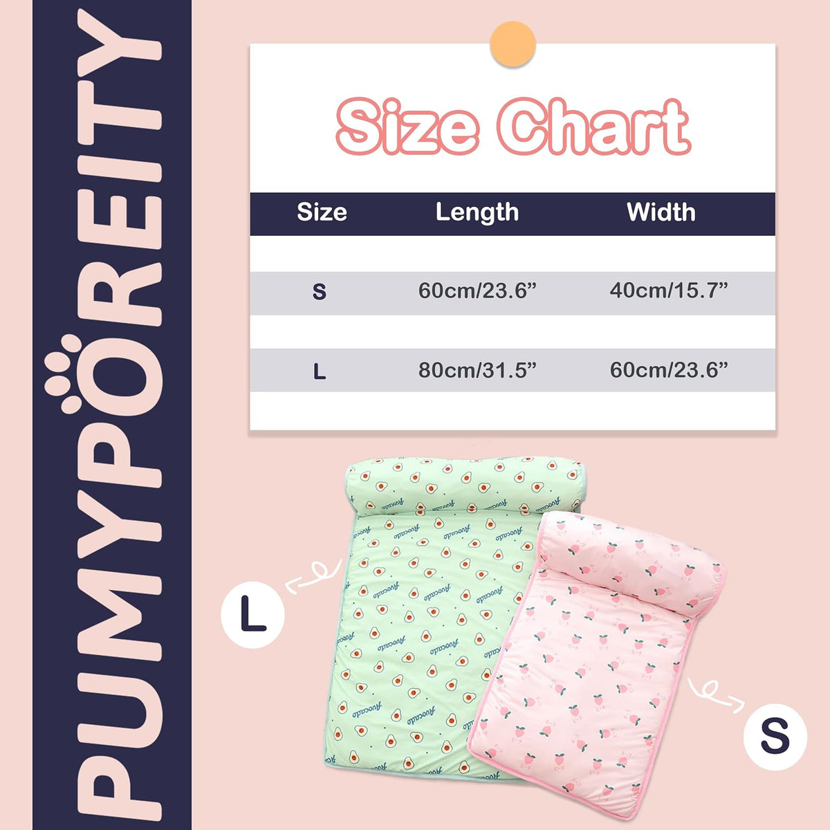 PUMYPOREITY Cooling Dog Bed, Pet Cooling Mat with Pillow, Ice Silk Cooling Dog Blanket, Self Cooling Pad for Cat,Dog, Washable Summer Pet Mat for Kennel, Crates, Sofa, Floor, Pink, L