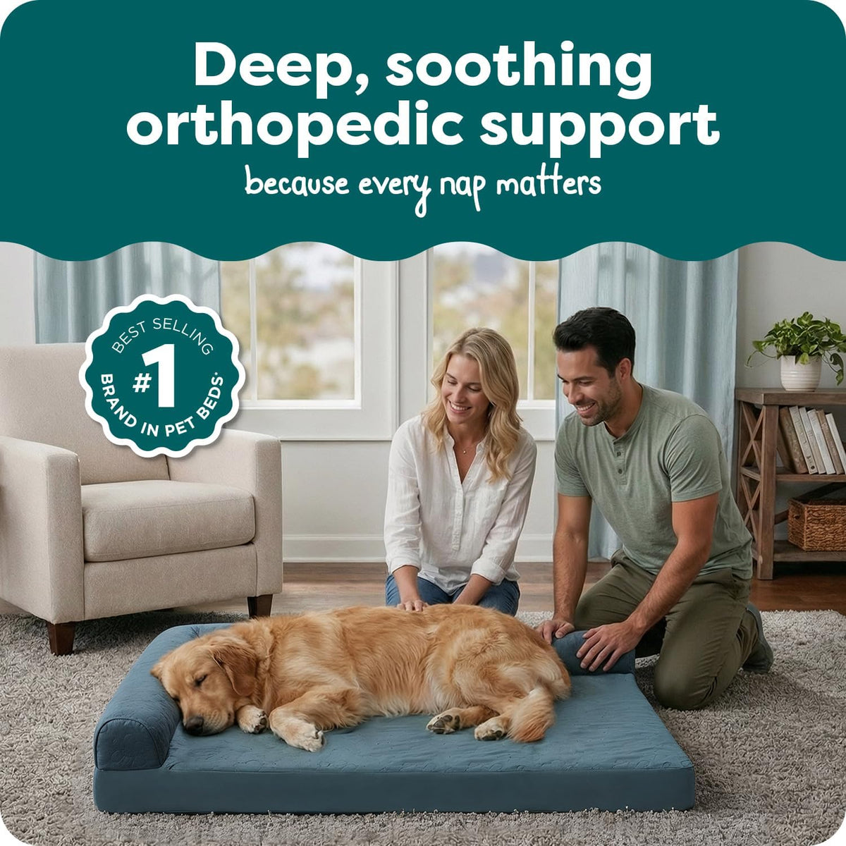 Furhaven Orthopedic Dog Bed for Large Dogs w/ Removable Bolsters & Washable Cover, For Dogs Up to 95 lbs - Pinsonic Quilted Paw L Shaped Chaise - Bluestone, Jumbo/XL
