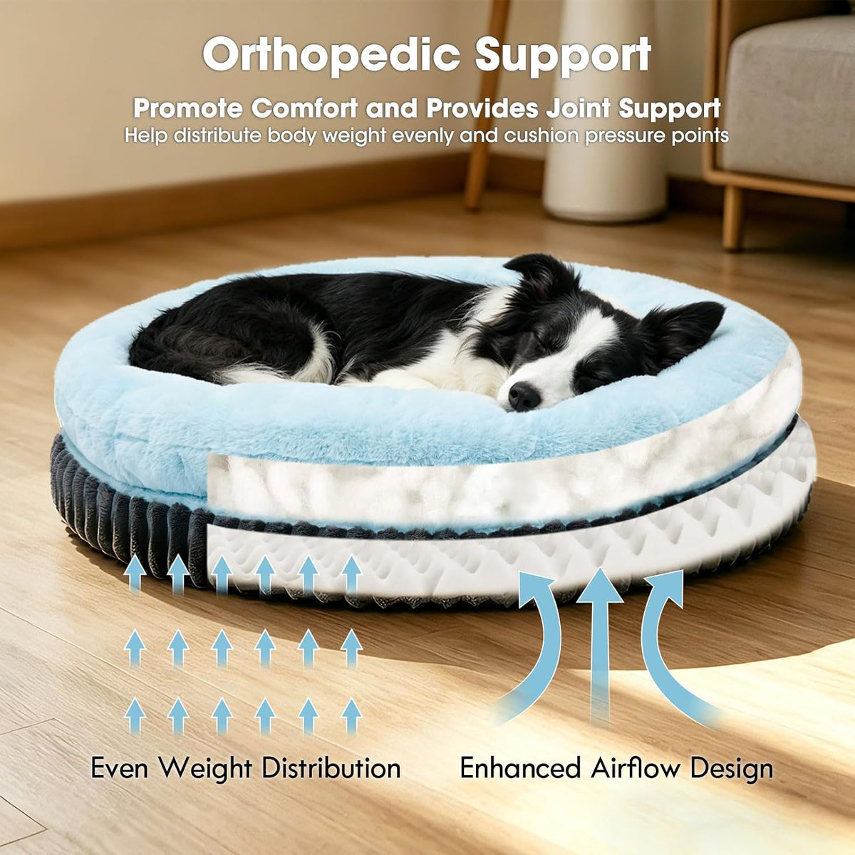 ClevaHome Orthopedic Dog Bed for Large Medium Dogs, 36in Ice Blue